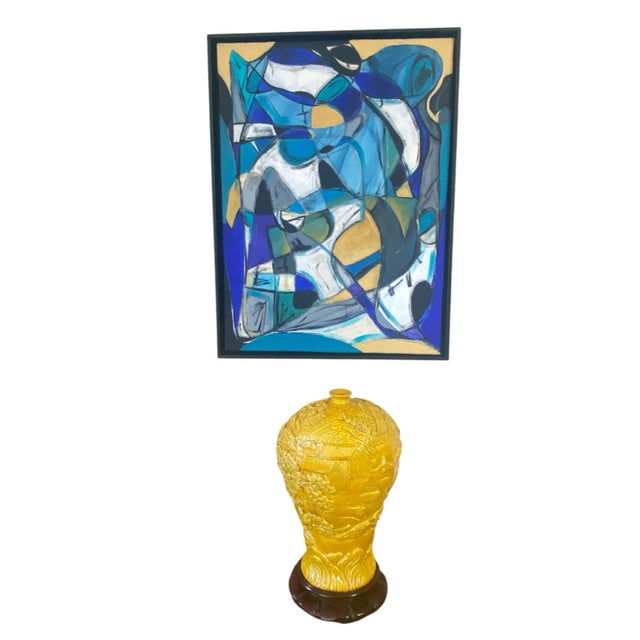 Abstract Acrylic on Canvas Framed Abstract 25"By 19 " Framed Titled Manhattan Signed Yjr For Sale - Image 3 of 8