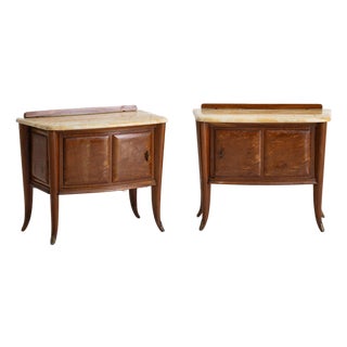 Burlwood and Marble Nightstands in Style of Paolo Buffa, a Pair For Sale