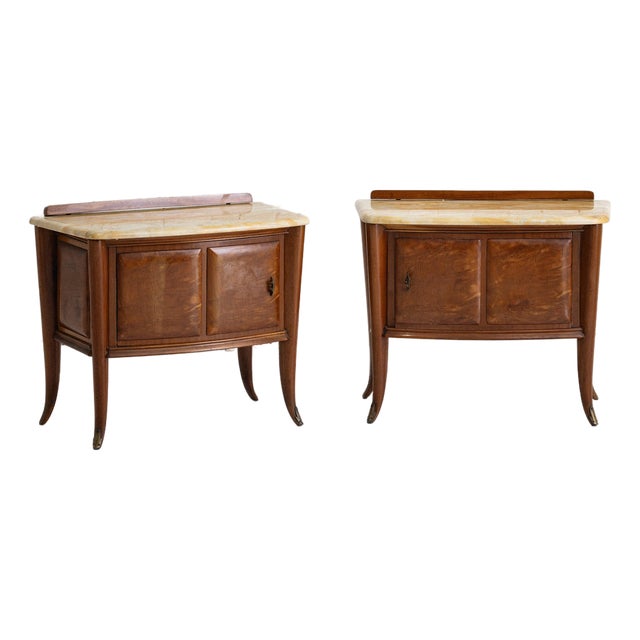 Burlwood and Marble Nightstands in Style of Paolo Buffa, a Pair For Sale