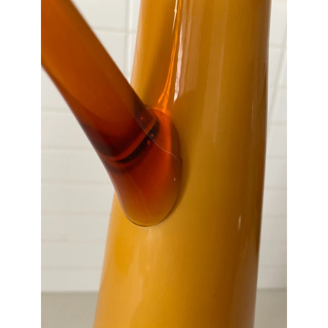 Glass Large Empoli Mid-Century Italian Cased Glass Amber Pitcher For Sale - Image 7 of 11