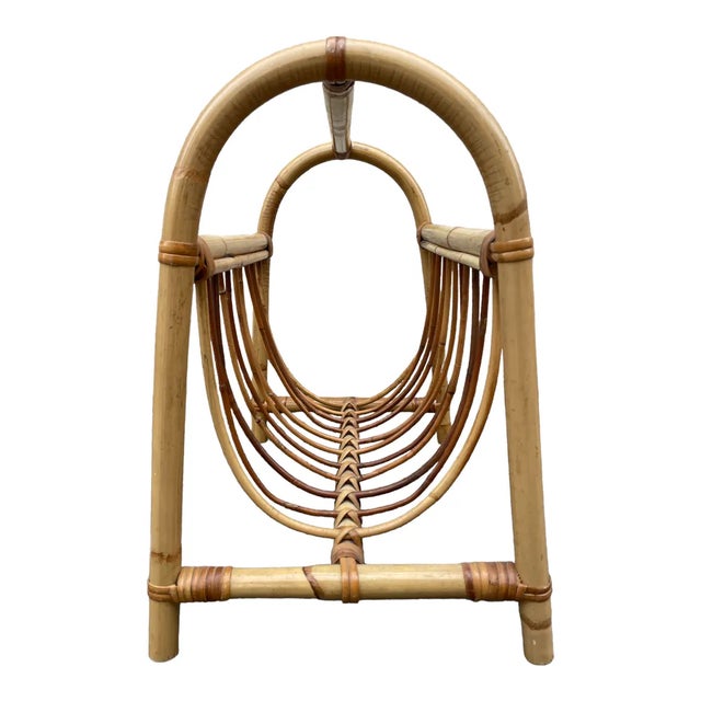 Mid-Century Rattan Magazine Rack, 1970s For Sale - Image 4 of 6