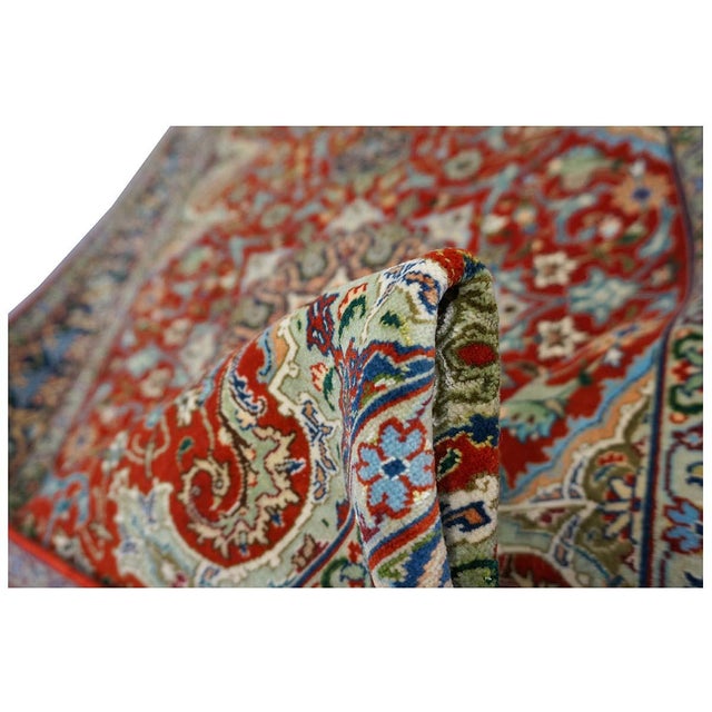 Antique Persian Tabriz 3x4 Red & Navy Handmade Area Rug #1143878 For Sale - Image 11 of 12