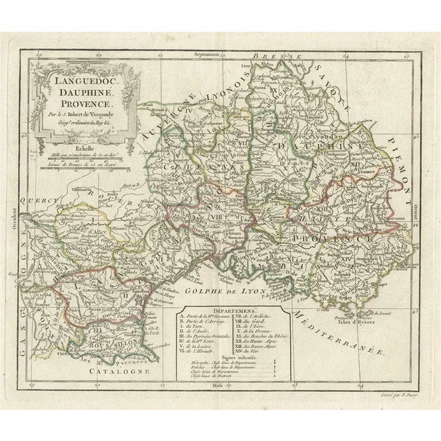 Antique Map of Southeastern France with Decorative Cartouche, 1790 For Sale - Image 5 of 5
