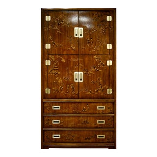 1970s Hollywood Regency Chinoiserie Dynasty Collection Campaign Armoire by Drexel Heritage For Sale