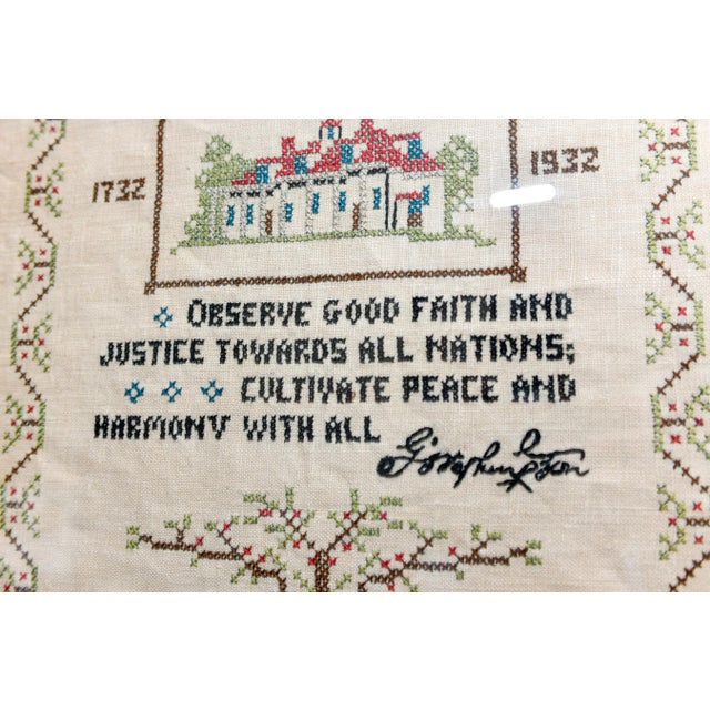 Antique George Washington Bicentennial Commemorative Cross-Stitch Sampler, 1932 Framed For Sale In Washington DC - Image 6 of 7