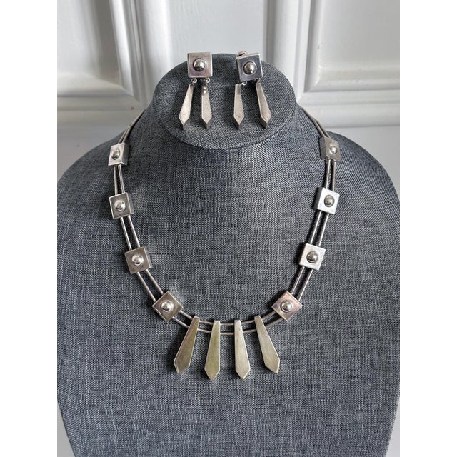 American Sculptural Sterling Silver Necklace and Earrings Suite by Graziella Laffi For Sale - Image 3 of 10