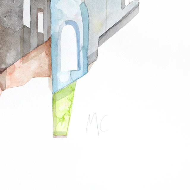 Abstract Austin Skyline - Original Multicolor Austin Cityscape Watercolor Painting on Paper by Maria C Bernhardsson For Sale - Image 3 of 7