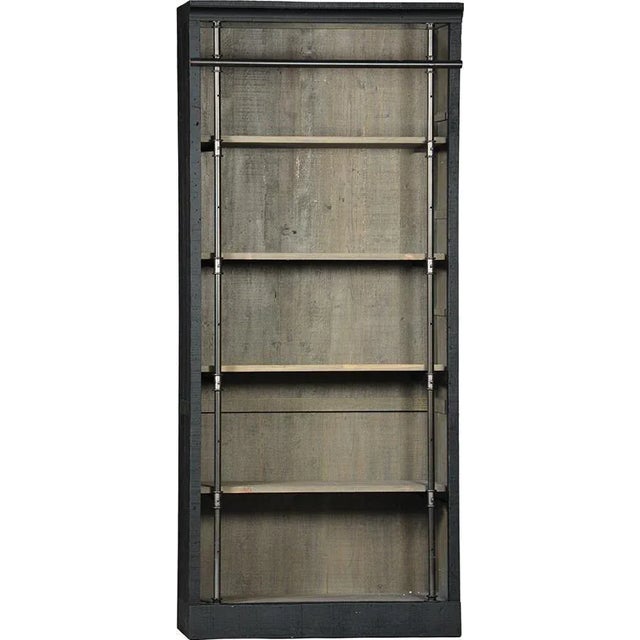 Contemporary Bookcase Black Paint Reclaimed Pine Wood Steel For Sale - Image 3 of 3