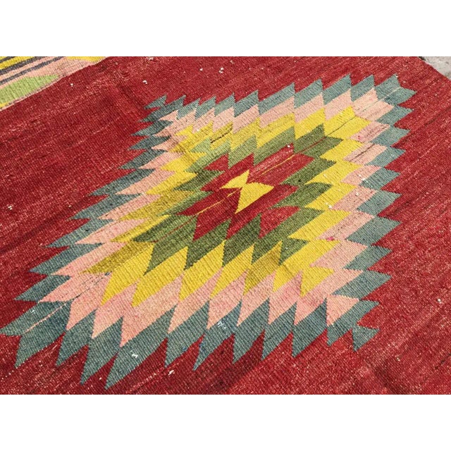 Ruby Red Vintage Turkish Kilim Rug - 57" X 94" For Sale - Image 8 of 13