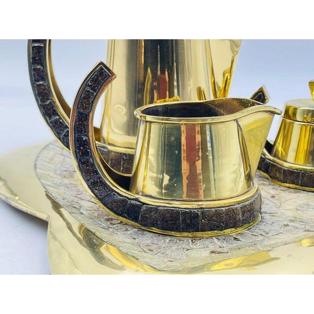 1960s Mexican Modernism Coffee Set in Solid Brass & Glass by Salvador Teran, Signed - Set of 4 For Sale - Image 10 of 18