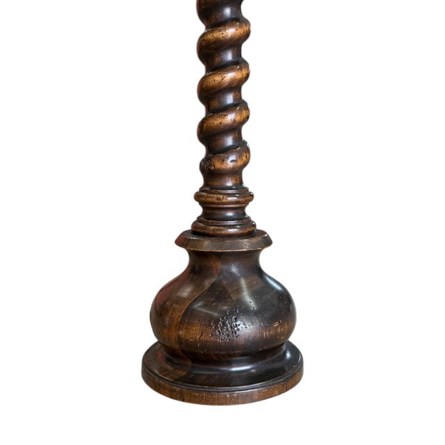 English Mid 20th Century Wooden Barley Twist Table Lamp With Wax Candle Arm in the English Tradition by Frederick Cooper For Sale - Image 3 of 4