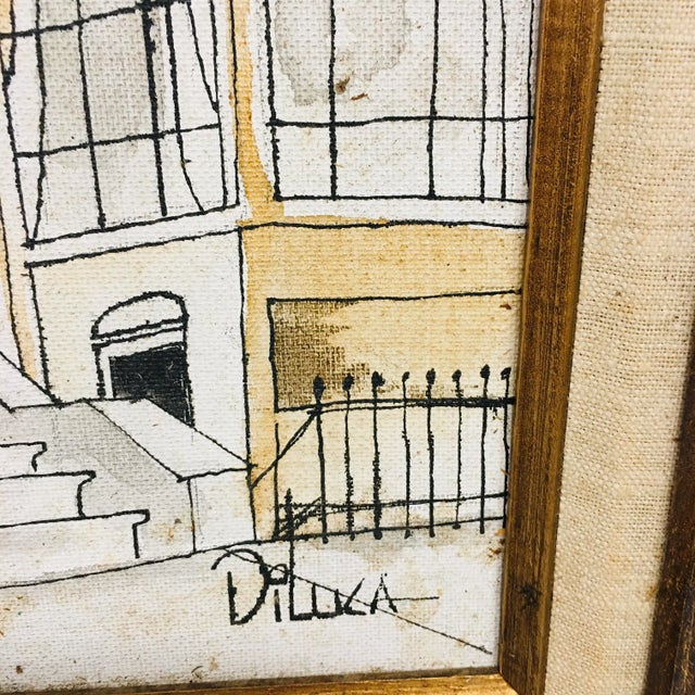 Original oil on canvas New England brownstone signed Dominic DiLuca of Newbury Street in Boston