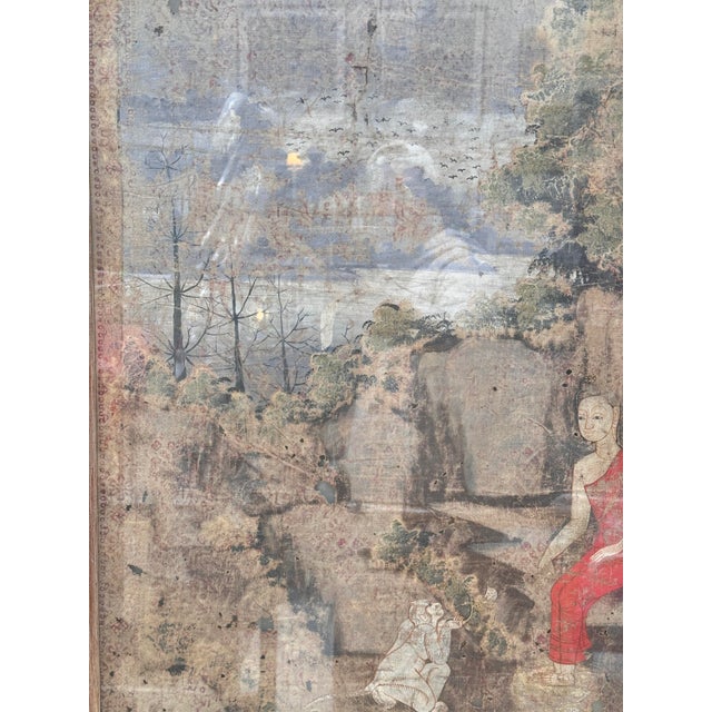 18th Century Antique Chinese Hand Painted Scenic Textile - Framed Art For Sale - Image 5 of 7