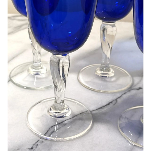 Cobalt Blue, Twisted Stem Wine Glasses - Set of 5 For Sale - Image 11 of 11