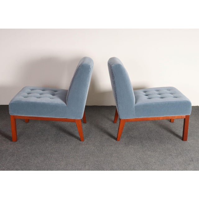 Wood Pair of Mahogany and Blue Mohair Slipper Chairs by Edward Wormley for Dunbar For Sale - Image 7 of 18