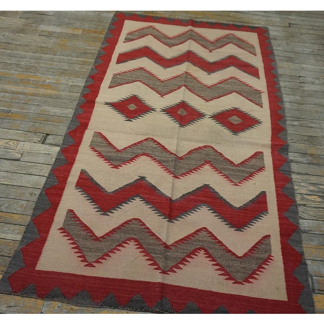 Awesome Ivory Background Color and Tribal Geometric Design Antique American Navajo Flatweave Rug For Sale - Image 17 of 18