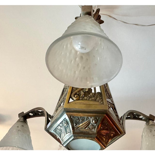 Metal Art Deco French Pending Lamp by Muller Frères, 1920s For Sale - Image 7 of 12