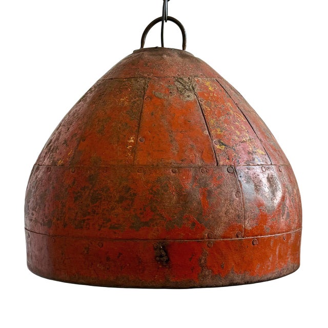 Vintage Iron Orange Farmhouse Industrial Pendant Light For Sale - Image 4 of 6