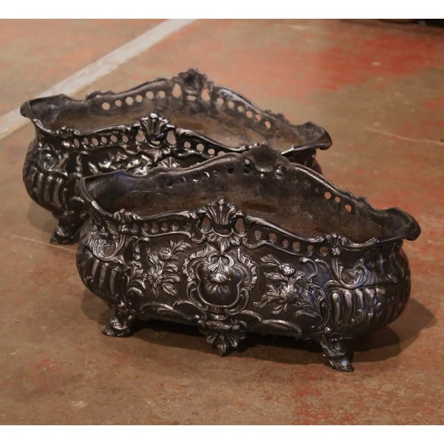 Pair of 19th Century French Louis XV Cast Iron Jardinières Signed Dechenard For Sale - Image 10 of 10