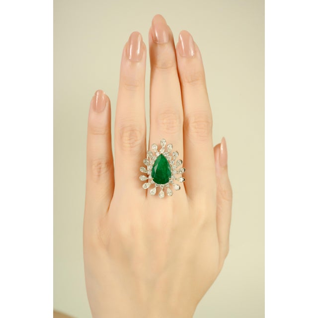 Not Yet Made - Made To Order 4.62 Ct Pear Cut Emerald Diamond Cocktail Ring Size 5 in 18k Solid Gold For Sale - Image 5 of 12