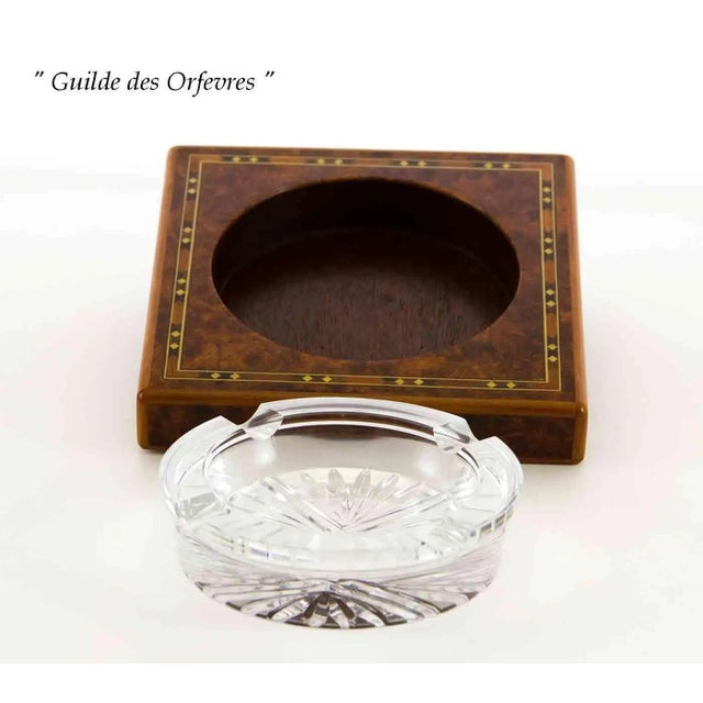 Ref. # Eloi 1960 Photo 458 Description : One of a Kind Crystal & Inlay Wood Cigar Ash Tray Pattern : Marquetry, made by...