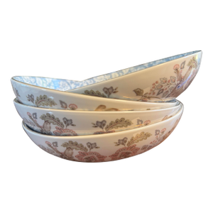 1990s Porcelain Bunny Bowl, Blue Floral Interior, Gold Trim, by Envogue, 8.5" Diameter 4 Pc