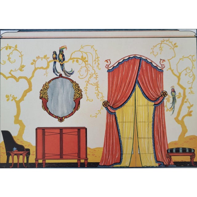 A 1937 Art Deco interior bookplate print of decorative drapes. This is a lithograph by Edward Thorne and is titled 'Ultra-...
