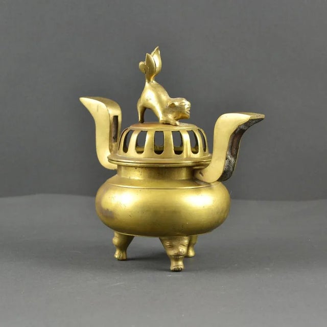 Japanese Incense Burner with Lion Decoration Lid For Sale - Image 3 of 9