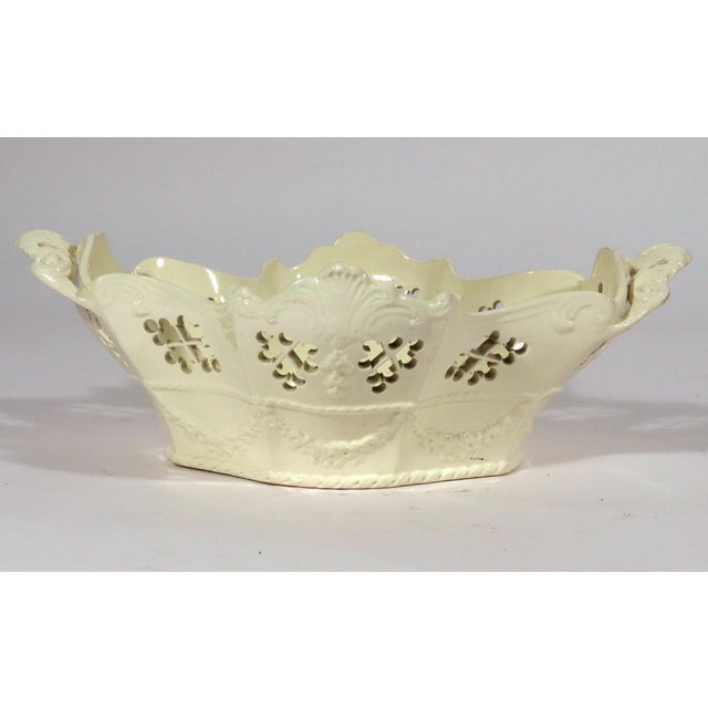 English Creamware Rococo Fruit Baskets and Stands, Pair, Pierced and Shell-Molded For Sale - Image 9 of 18