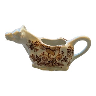 Vintage English Ironstone Transferware Cow Creamer For Sale
