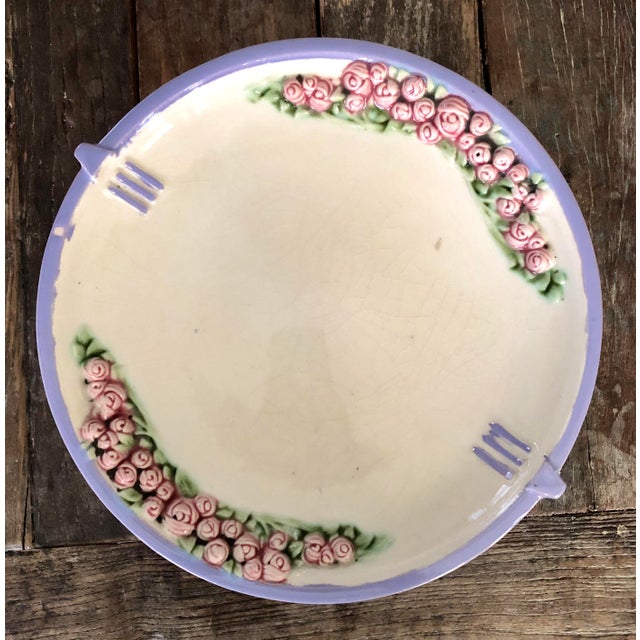 Stunning Art Deco Eichwald Czechoslovakia Majolica Footed Cake/Pastry Stand in beautiful violet border color with soft...