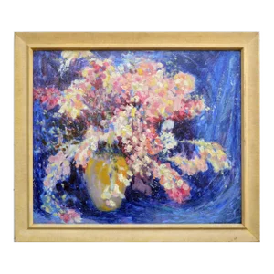 1920's Pink & Blue Impressionist Floral Still-Life Painting by William Clapp