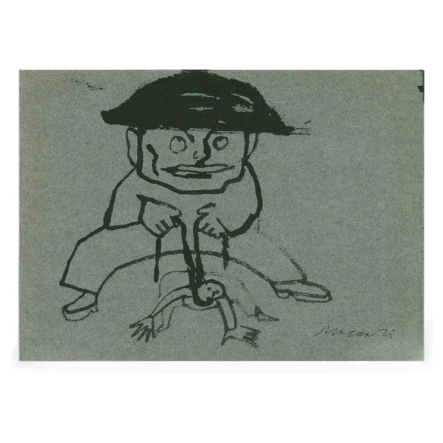 Mino Maccari, The Yoke, Watercolor, Mid-20th Century For Sale