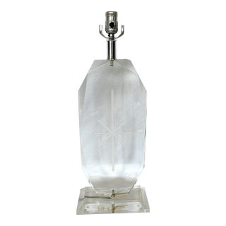 Vintage Lucite Gem Edge Faceted Table Lamp With Starburst Etching For Sale