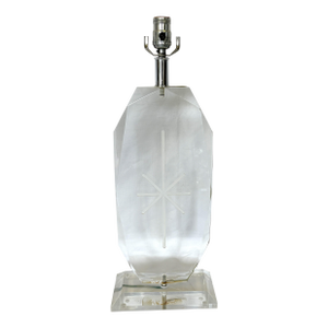 Vintage Lucite Gem Edge Faceted Table Lamp With Starburst Etching