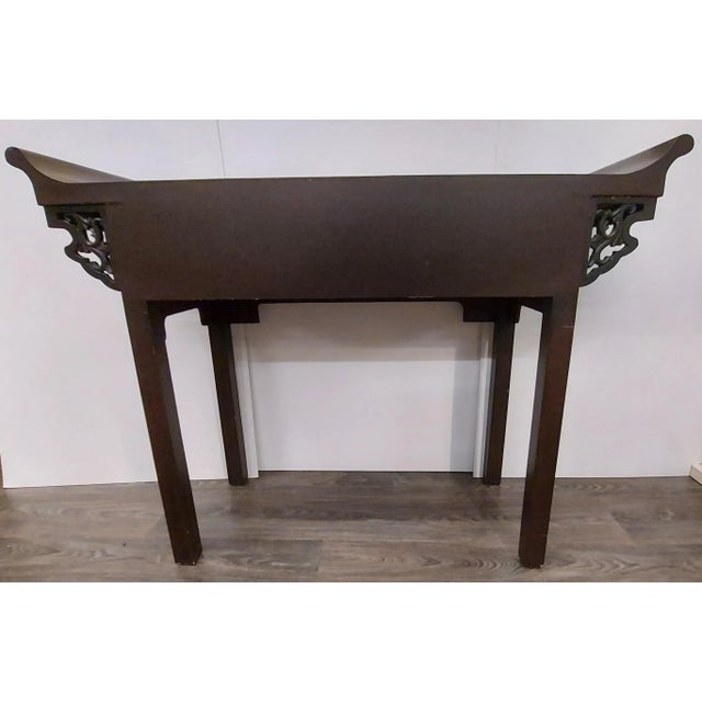 Wood 1950s Mid Century Modern Chinoiserie Two Drawer Console Table For Sale - Image 7 of 8