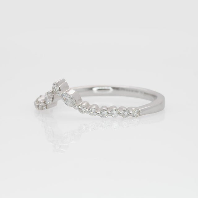 Curved Chevron Diamond Band: Solid 14k Gold, Marquise & Round Wedding Ring, Size 6.75 For Sale In Columbus - Image 6 of 8