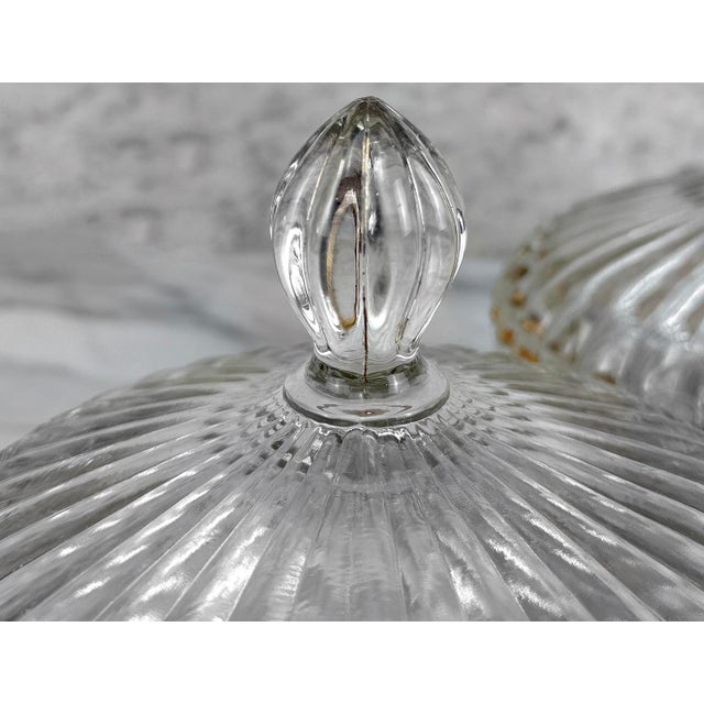 Transparent Vintage Hollywood Regency Scalloped Glass Lidded Candy Dish - A Pair For Sale - Image 8 of 9