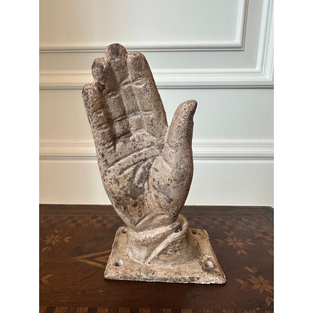 Vintage French Rustic Painted Cast Iron Hand Sculpture for Wall For Sale - Image 9 of 13