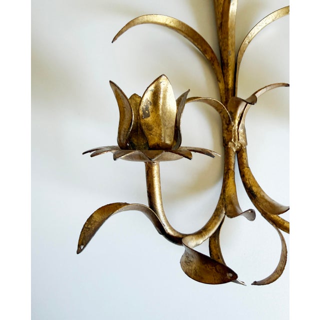 Metal 1960s Gilded Toleware Candle Sconces - A Pair For Sale - Image 7 of 13
