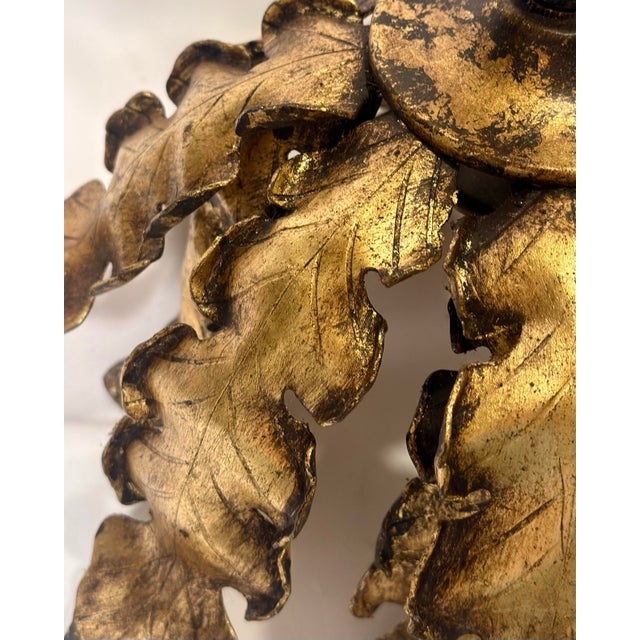 Vintage Banci Firenze Style Hand-Gilt Oak Leaf Pendant Light For Sale - Image 11 of 12