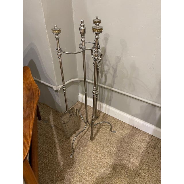 Traditional 18th Century Polished Steel Fireplace Tools on Stand For Sale - Image 3 of 9