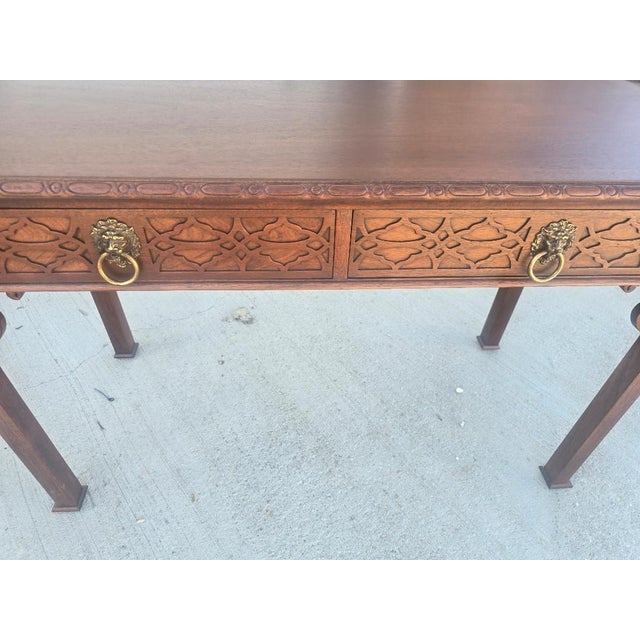 Baker Furniture Historic Charleston Georgian Carved Mahogany Writing Desk or Console Table, Newly Refinished For Sale - Image 14 of 14