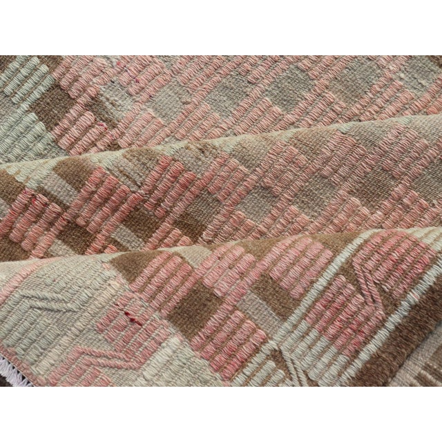 Vintage Turkish Embroidered Flat Weave With Soft Colors in Diamond Design 7'6" X 9'3" For Sale - Image 10 of 11