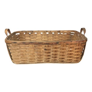 Rustic Rectangular Handled Farm Basket For Sale