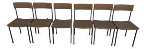 Vintage Industrial School Chairs in Brown Fabric with Black Metal Bases, 1970s, Set of 6