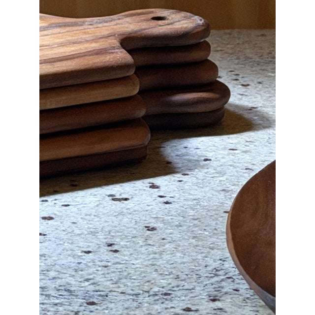Hand-Carved Olive Wood Serveware, 1980s, Set of 16 For Sale - Image 11 of 18