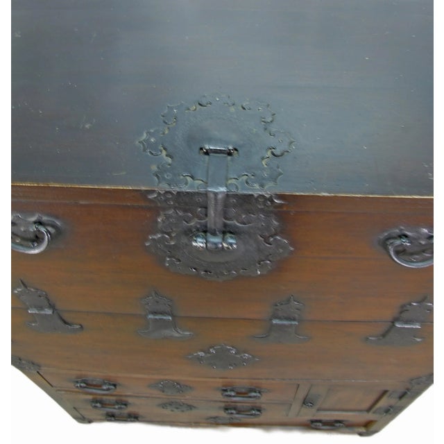 Two Part Dark Brown Antique Korean Cabinet Chest For Sale In Greensboro - Image 6 of 13