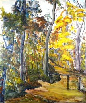Micheline Frouin, Paysage d'Alsace, Original Tempera and Watercolor on Paper
