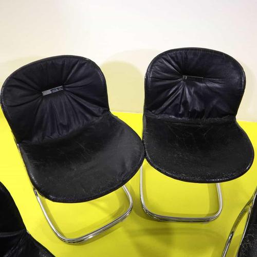 2000 - 2009 Black Faux Leather and Chrome Steel Chairs by Gastone Rinaldi, Set of 4 For Sale - Image 5 of 12